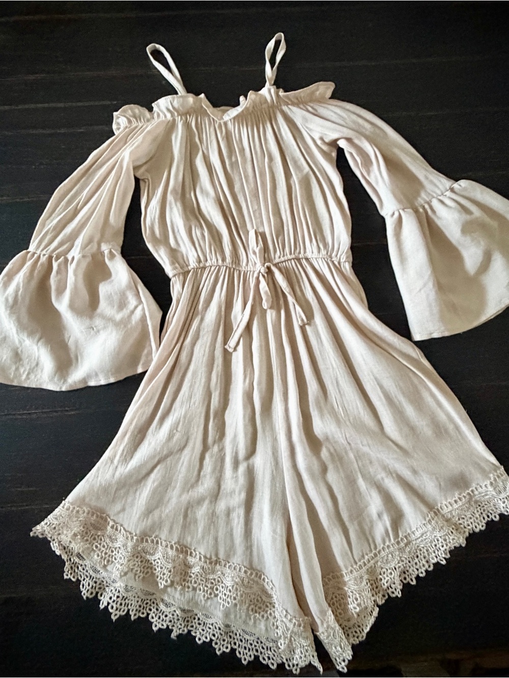 Ivory Off-Shoulder Lace Trim Romper